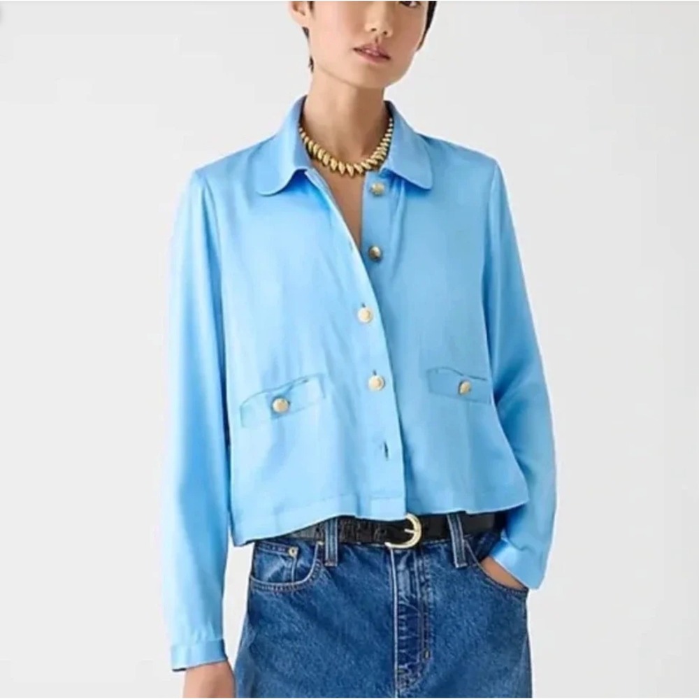 NEW J.Crew Womens Lady Shirt-Jacket in Luster Crepe Size M‎ Blue Old Money